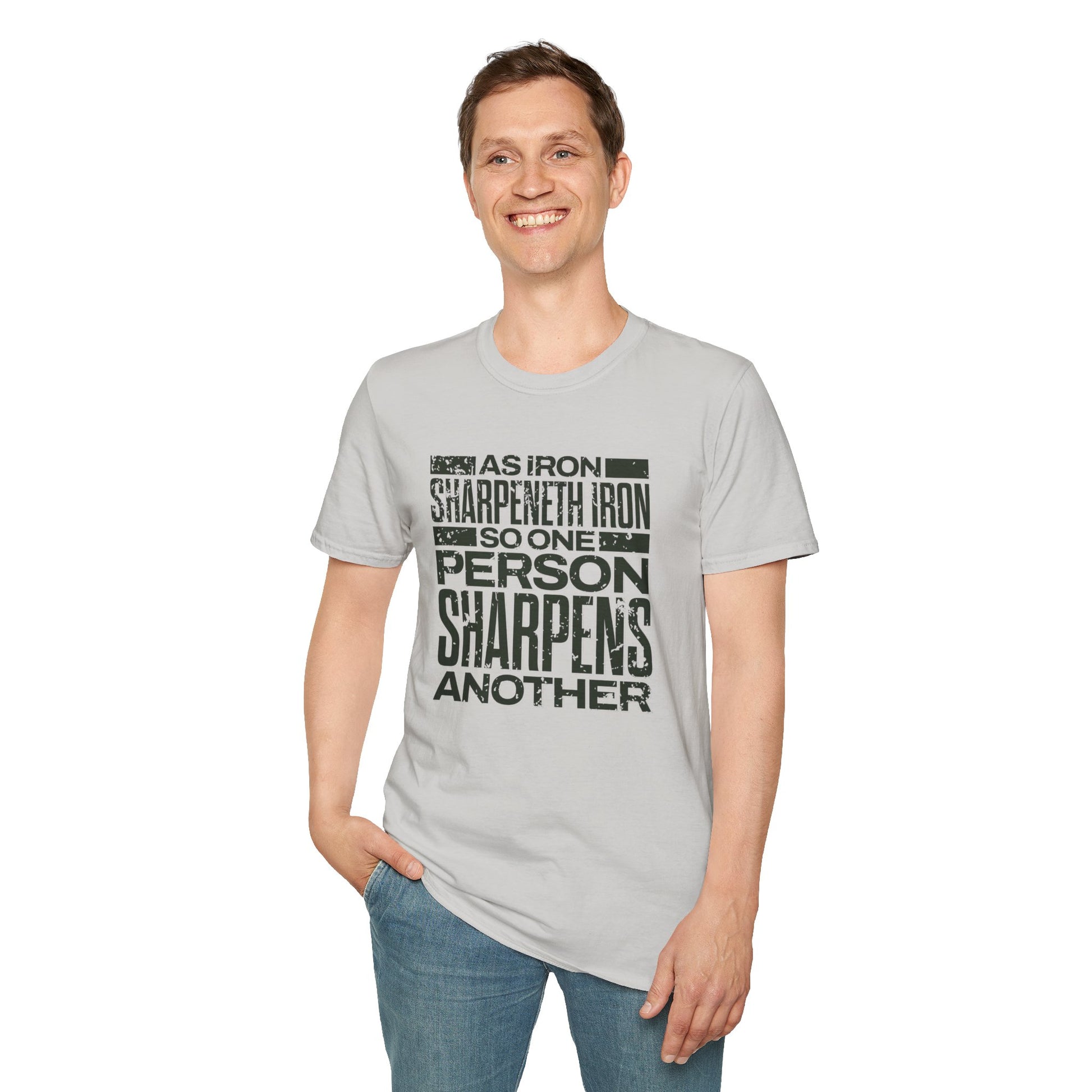 "As Iron Sharpeneth Iron So One Person Sharpens Another" Unisex Softstyle T-Shirt - The Shield of Light