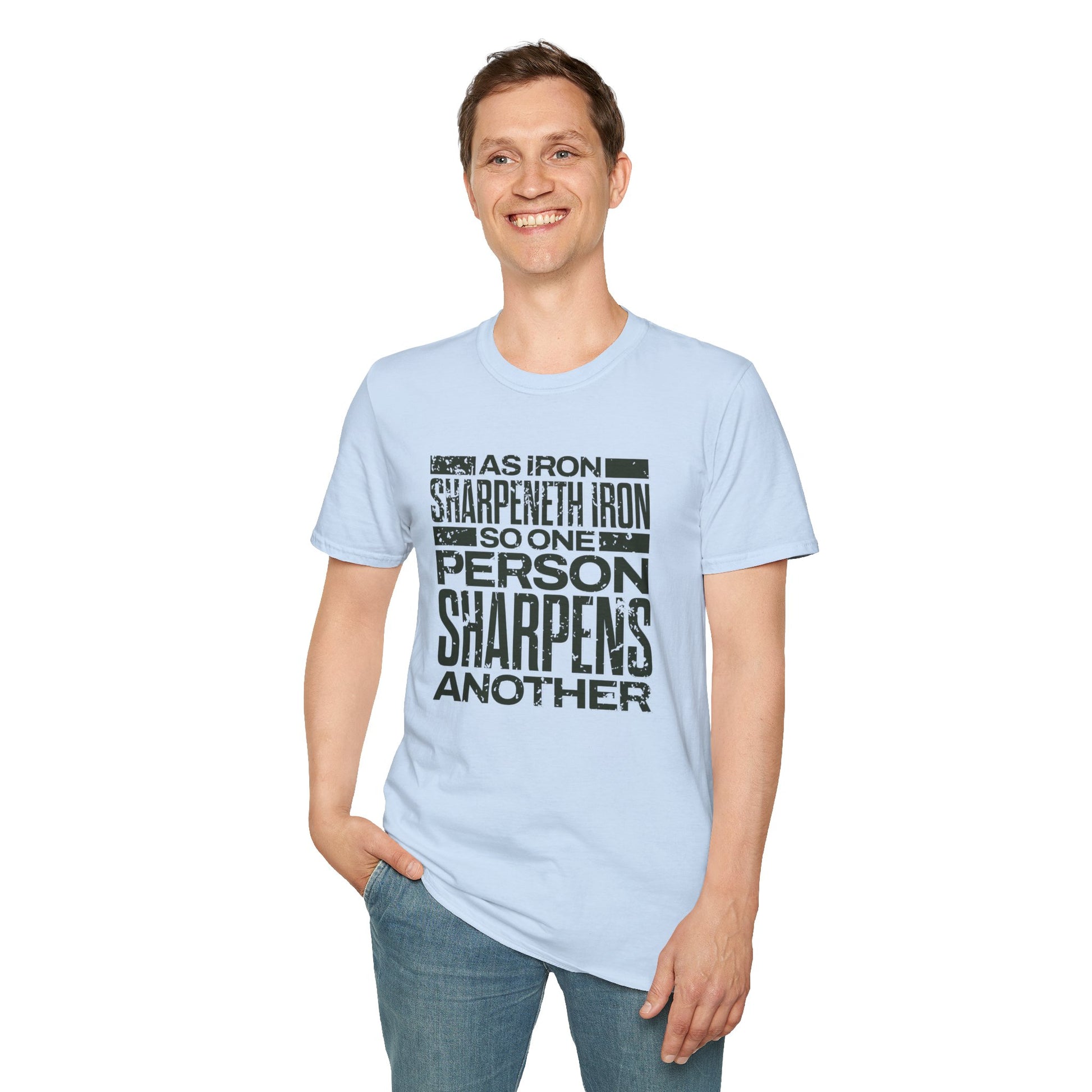 "As Iron Sharpeneth Iron So One Person Sharpens Another" Unisex Softstyle T-Shirt - The Shield of Light