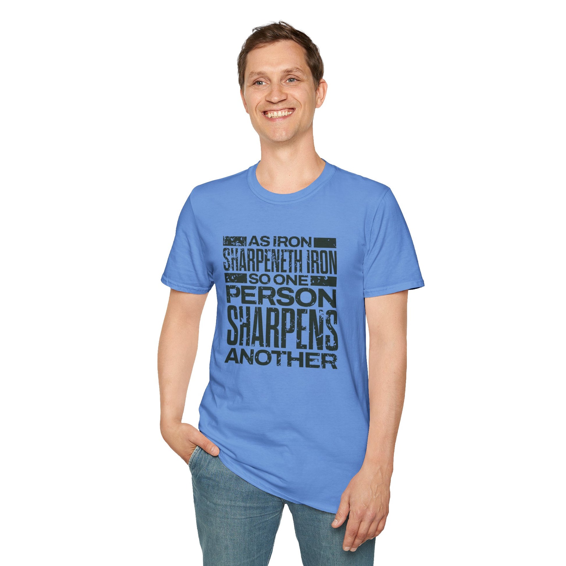 "As Iron Sharpeneth Iron So One Person Sharpens Another" Unisex Softstyle T-Shirt - The Shield of Light