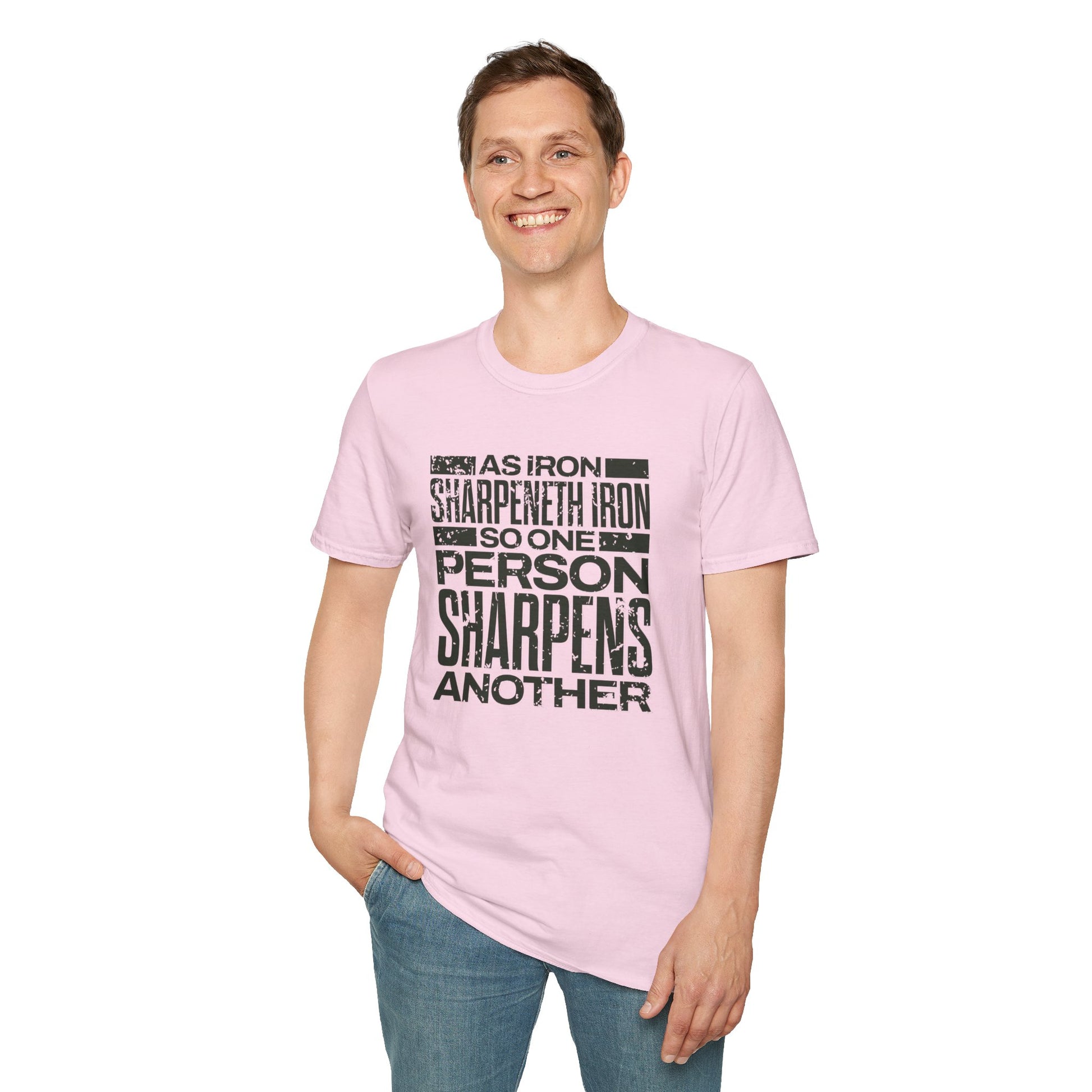 "As Iron Sharpeneth Iron So One Person Sharpens Another" Unisex Softstyle T-Shirt - The Shield of Light