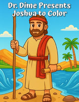 Bible coloring book titled "Joshua to Color" by Dr. Dime Presents from The Shield of Light, featuring colorful biblical illustrations.