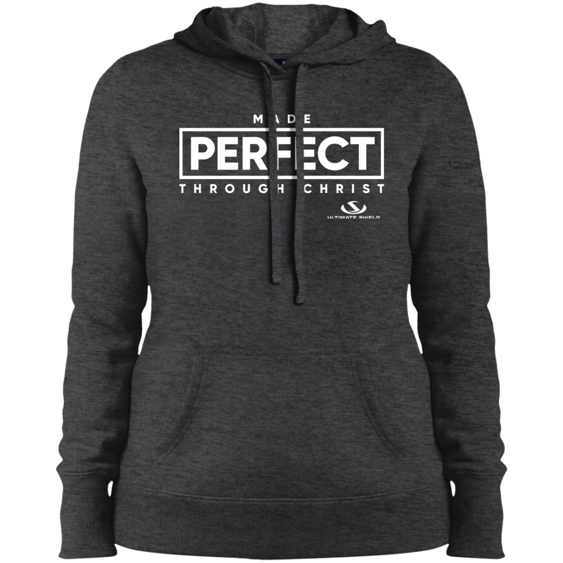 MADE PERFECT THROUGH CHRIST  Ladies' Pullover Hooded Sweatshirt - The Shield of Light
