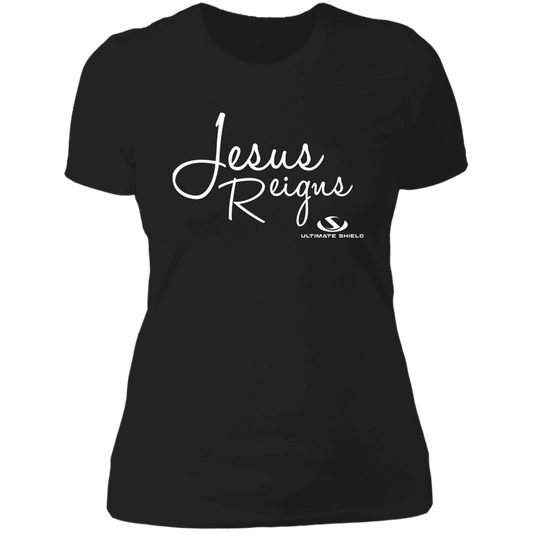 JESUS REIGNS  Ladies' Boyfriend T-Shirt - The Shield of Light