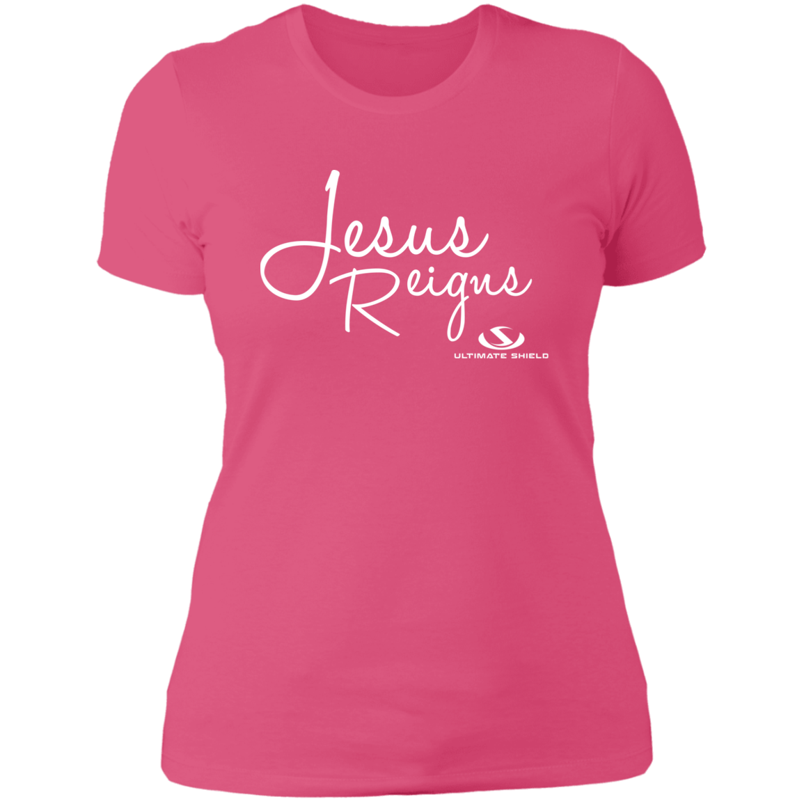 JESUS REIGNS  Ladies' Boyfriend T-Shirt - The Shield of Light