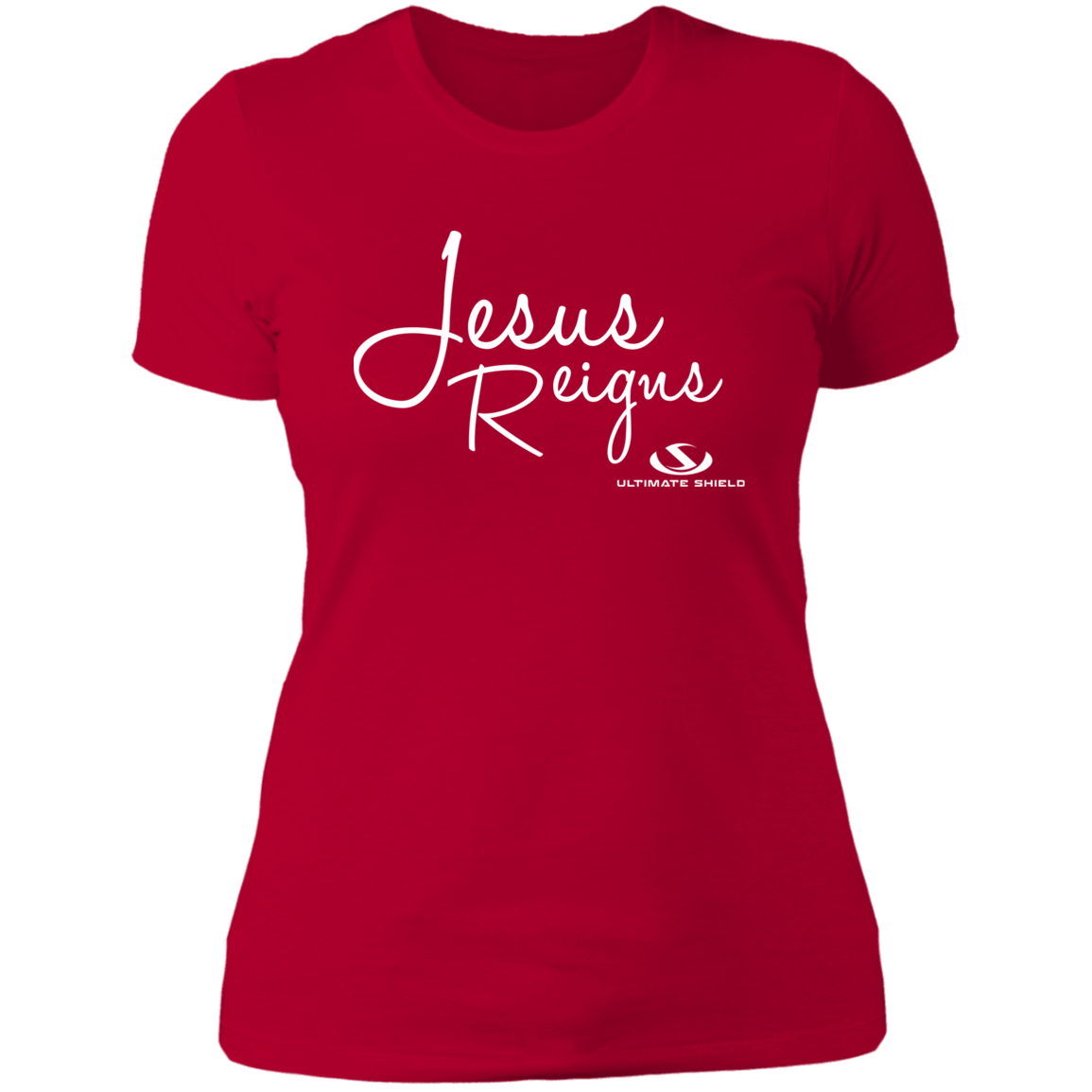 JESUS REIGNS  Ladies' Boyfriend T-Shirt - The Shield of Light