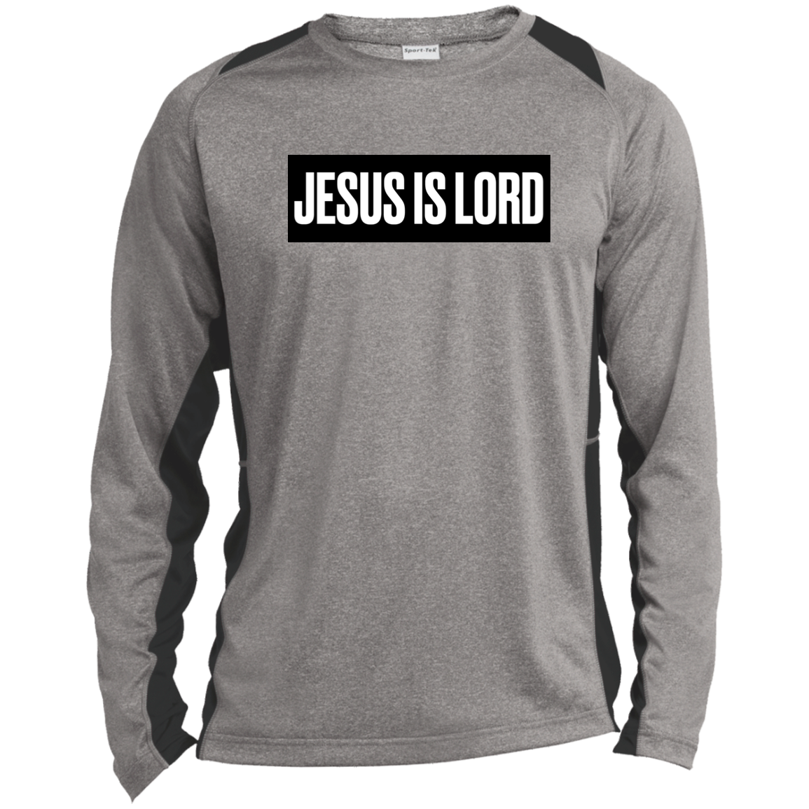JESUS IS LORD Long Sleeve Heather Colorblock Performance Tee - The Shield of Light