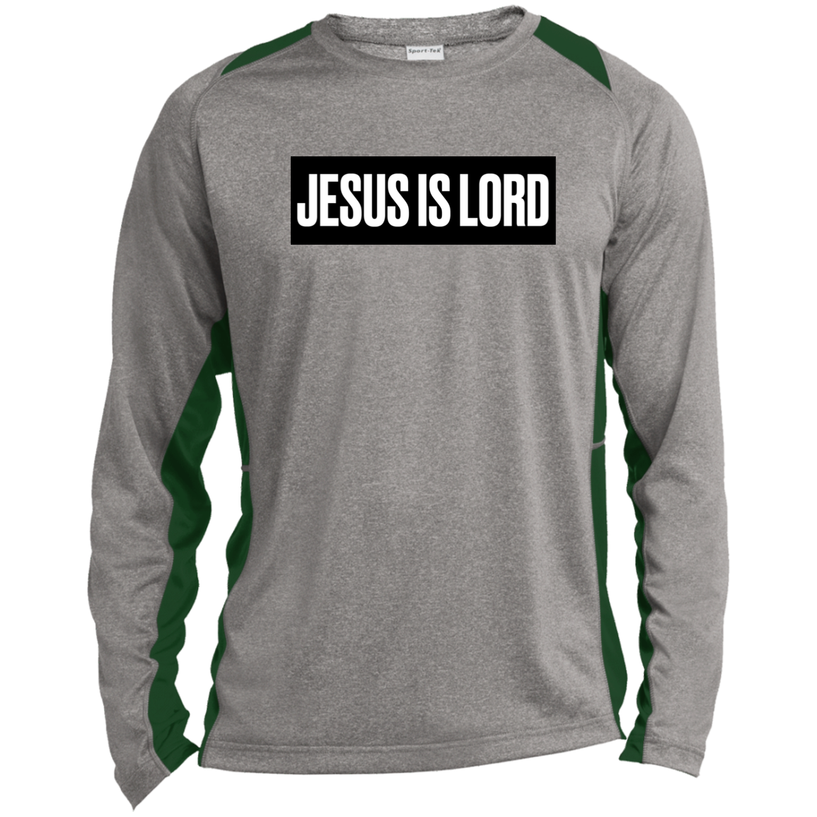 JESUS IS LORD Long Sleeve Heather Colorblock Performance Tee - The Shield of Light