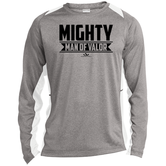 MIGHTY MAN OF VALOR  Long Sleeve Heather Colorblock Performance Tee - The Shield of Light